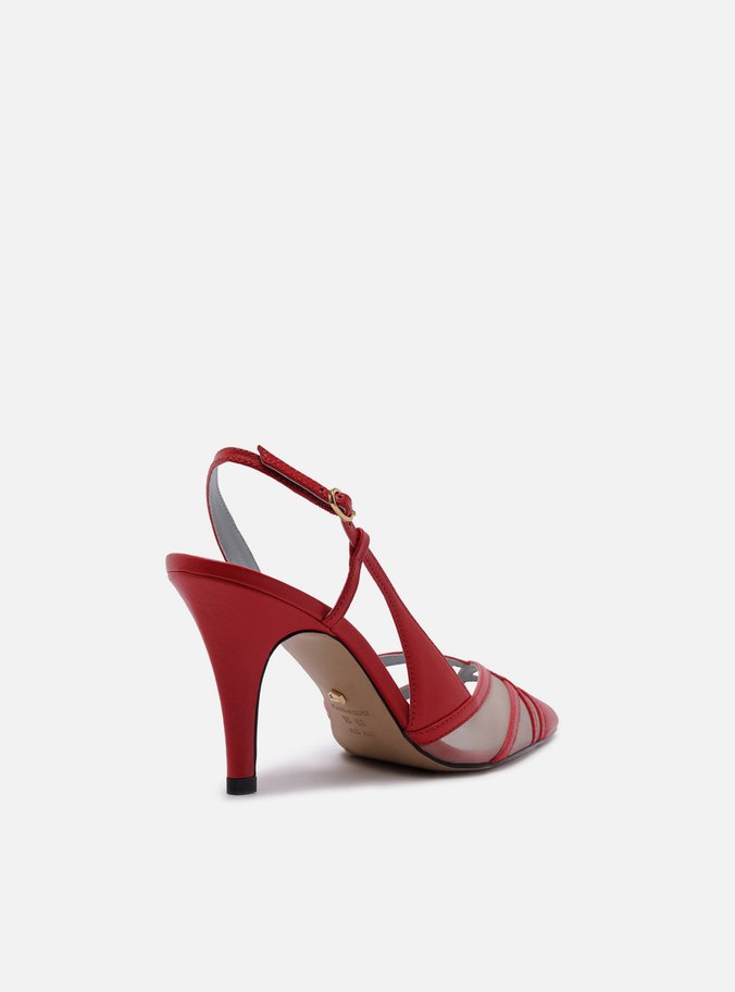Scarpin Vermelho Couro Tela Salto Médio Fivela