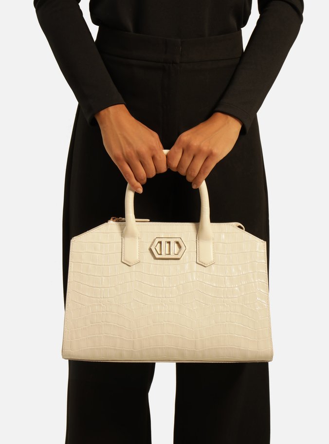 Bolsa Tote Off-White Média Croco