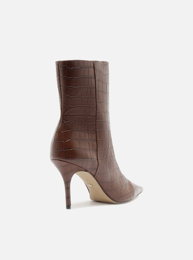 Bota Marrom Croco Cano Médio Salto Fino
