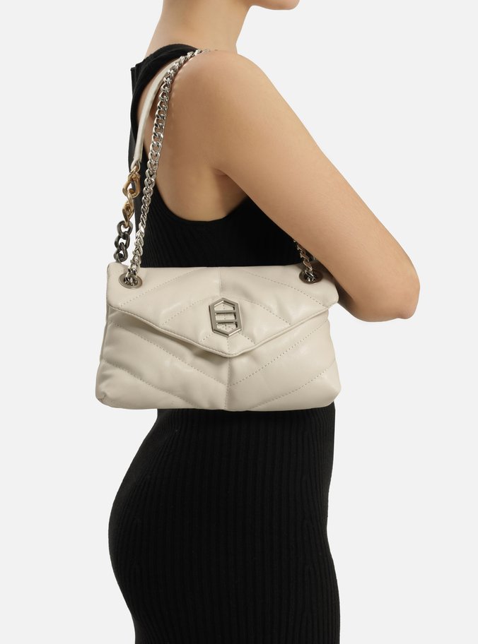 Bolsa Tiracolo Branca Couro Matelassê Média