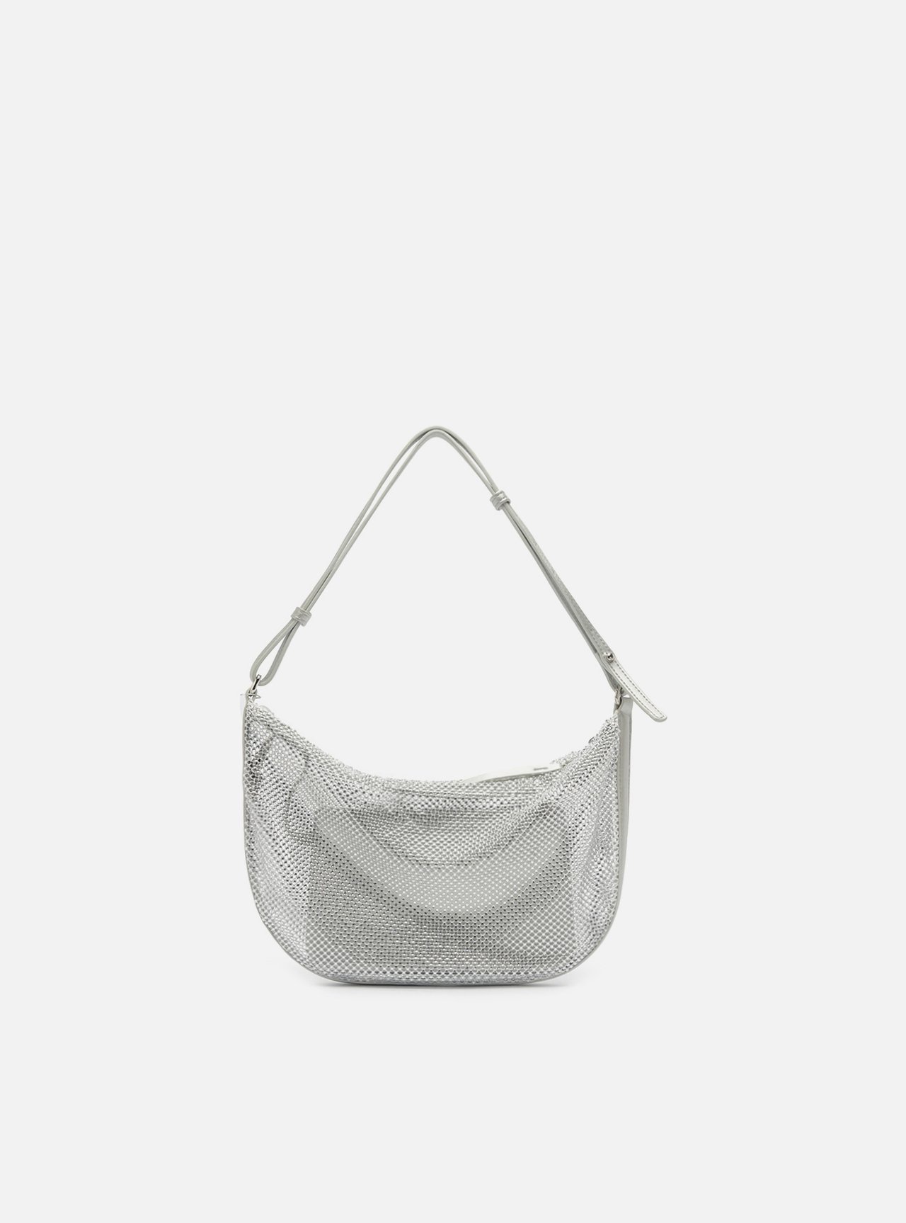 Bolsa Shoulder Prata Tela Strass Pequena — foto 3