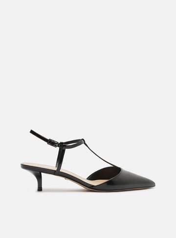 Scarpin Preto Verniz Salto Kitten Aberto Tiras