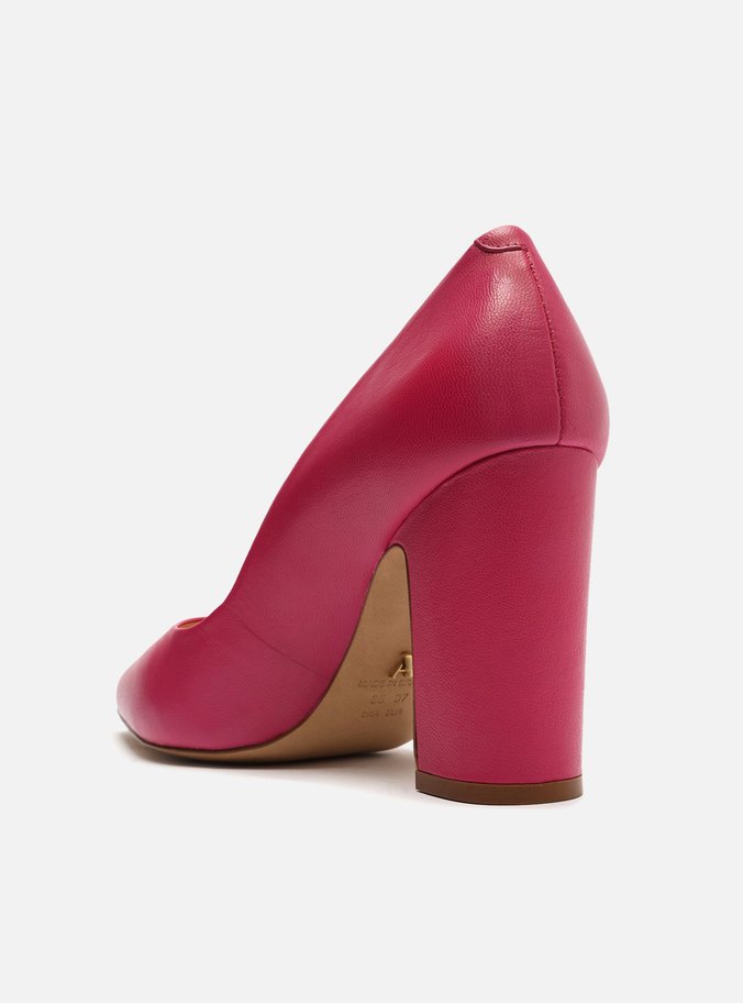 Scarpin Rosa Couro Salto Alto Bloco City