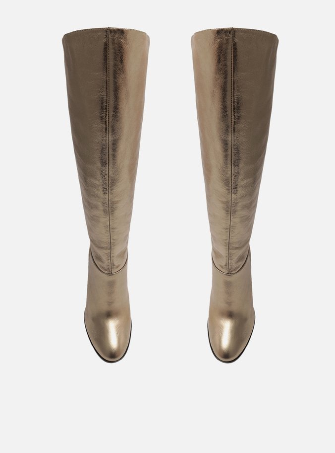 Bota Dourada Couro Cano Longo Hailey