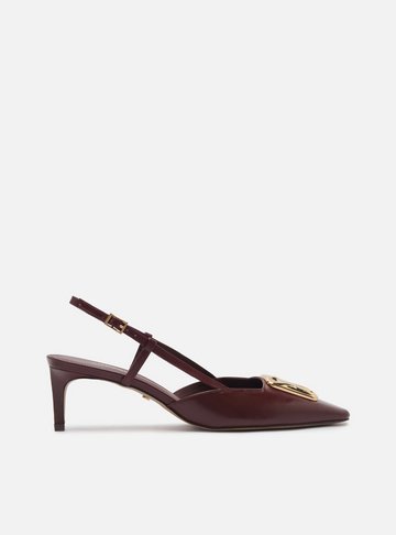 Scarpin Vinho Couro Salto Baixo Slingback Metal