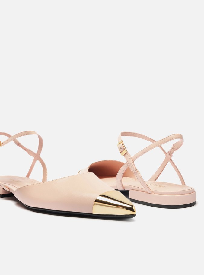 Sapatilha Rosa Couro Bico Fino Aberta Cap Toe