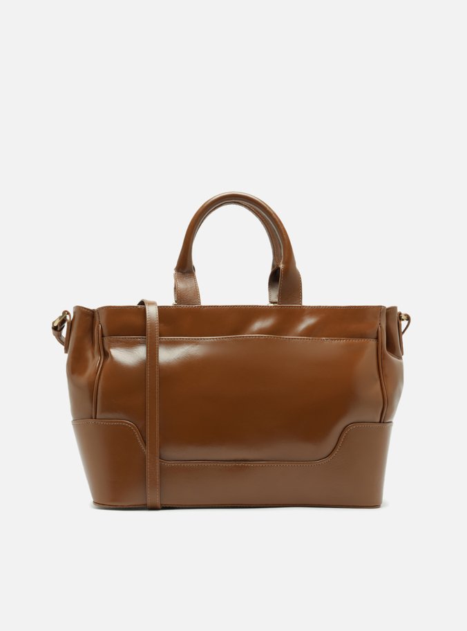 Bolsa Tote Marrom Couro Natural Grande Metais