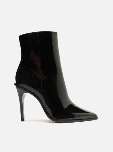 Bota Preta Verniz Cano Curto Salto Alto Fino