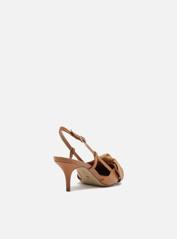 Scarpin Marrom Couro Salto Fino Nó Slingback