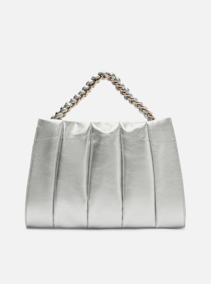 Bolsa Tote Prata Couro Milano Chain Grande