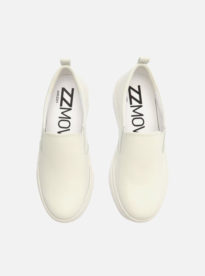 Tênis Slip On Couro Flatform Elástico Branco