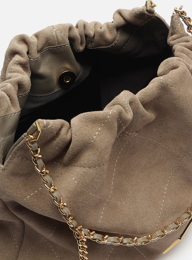 Bolsa Hobo Cinza Couro Acamurçado Esther Grande