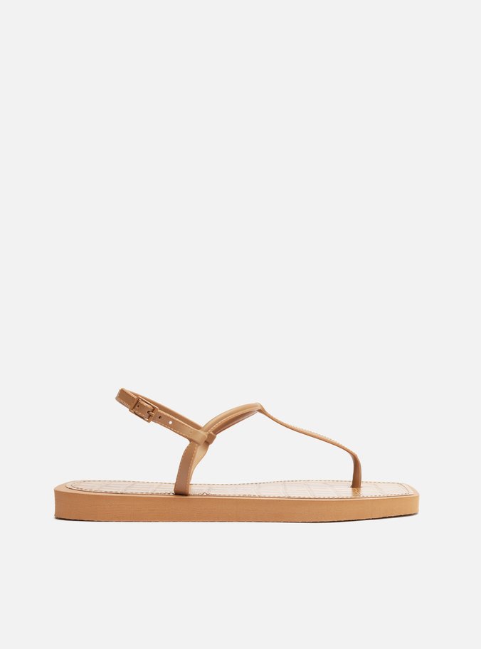 Sandália Rasteira Marrom Square Palmilha Croco