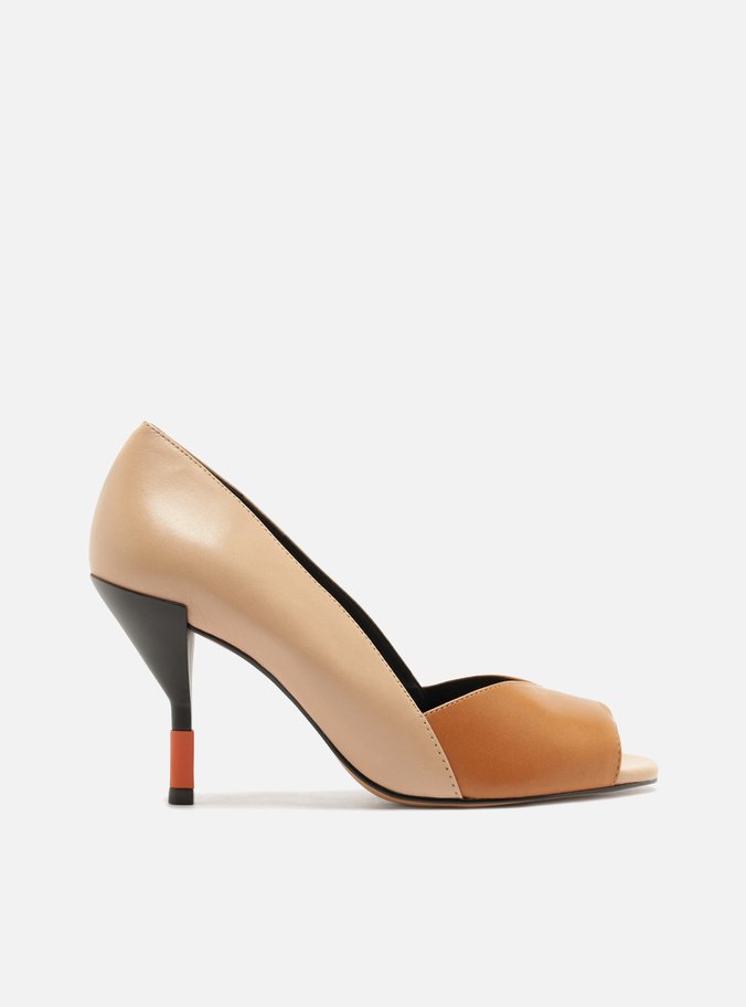 Scarpin Multicolorido Couro Salto Geométrico Peep Toe