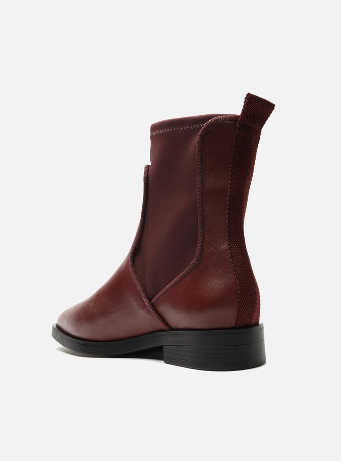 Bota Vinho Couro Cano Curto Tecido