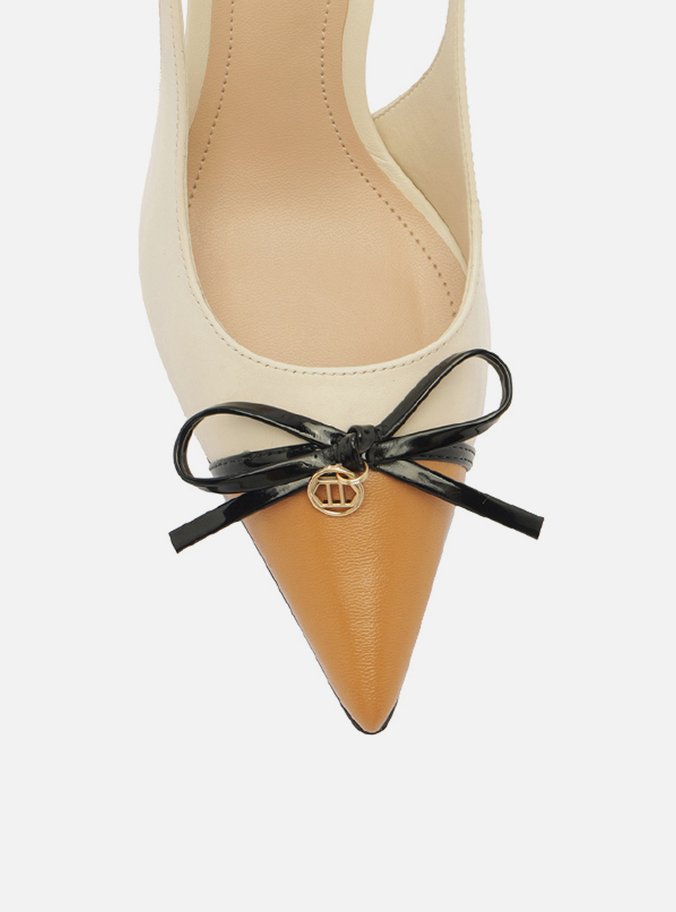 Scarpin Branco Couro Salto Médio Slingback Laço
