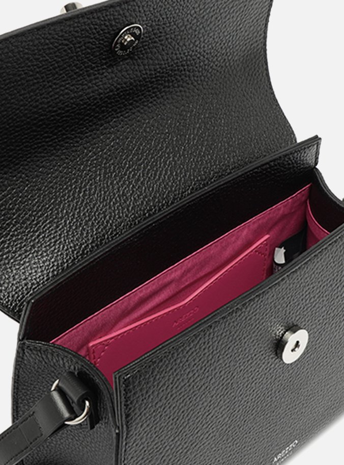 Bolsa Tiracolo Preta Pequena Detalhe Tiras Metal