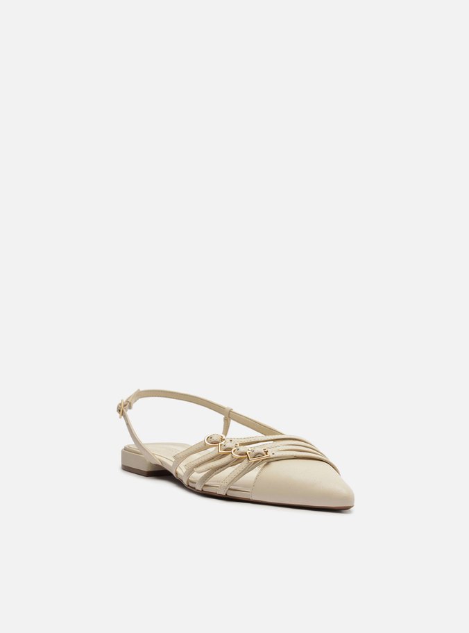 Sapatilha Branca Couro Slingback Tiras Fivelas
