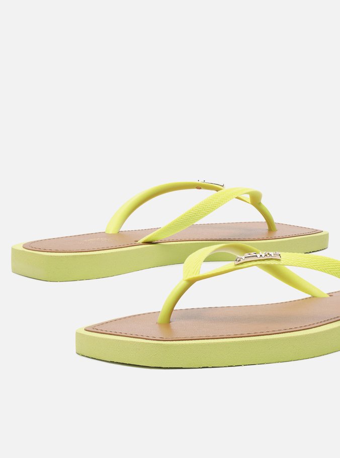 Chinelo de Dedo Amarelo Square Palmilha Marrom