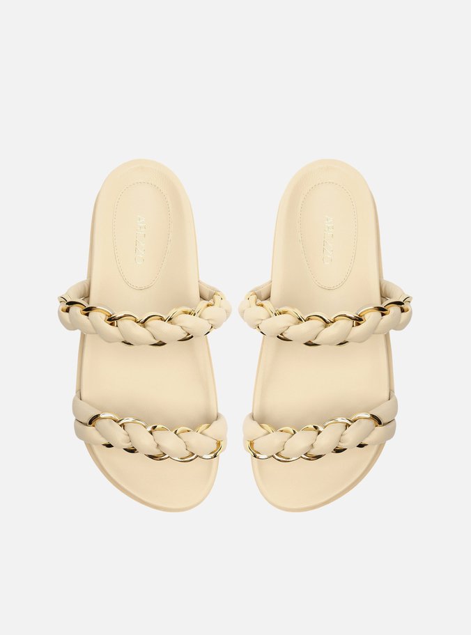 Sandália Rasteira Off-White Tiras Corrente
