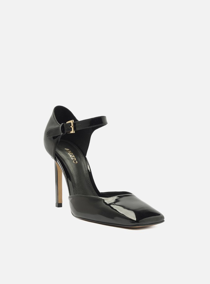 Scarpin Preto Verniz Salto Alto Bico Quadrado