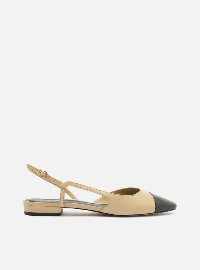 Sapatilha Nude Couro Bico Quadrado Cap Toe