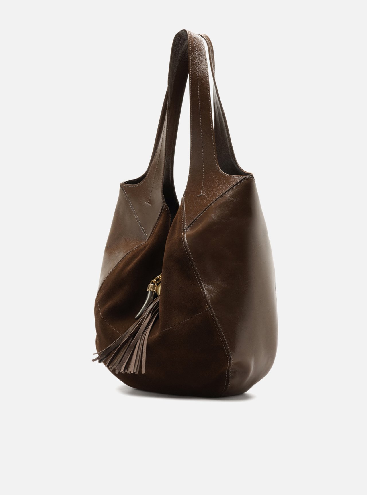 Bolsa Hobo Marrom Couro Grande Franja — foto 2