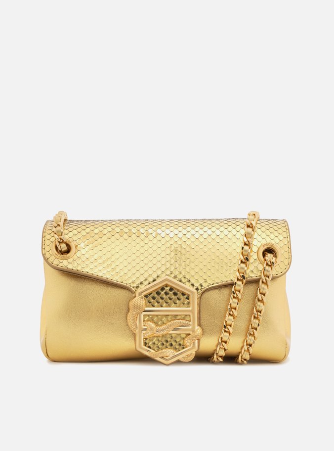Bolsa Tiracolo Dourada Couro Snake Pequena