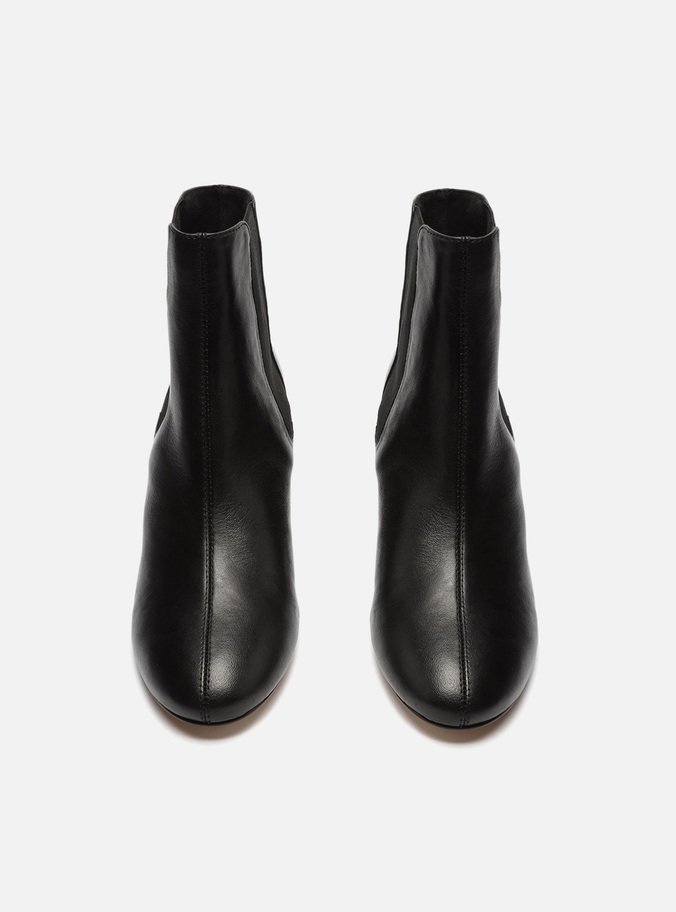 Bota Preta Couro Chelsea Salto Bloco Cano Curto