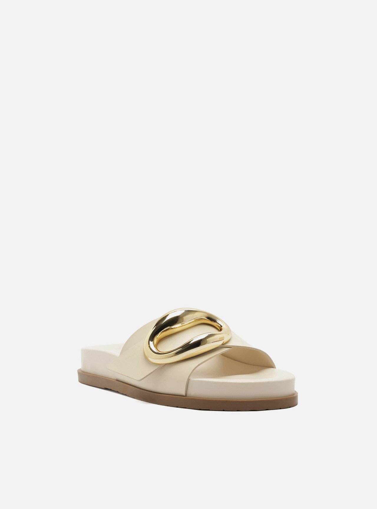 Sandália Papete Branca Couro Flatform Metais Dourados — foto 2