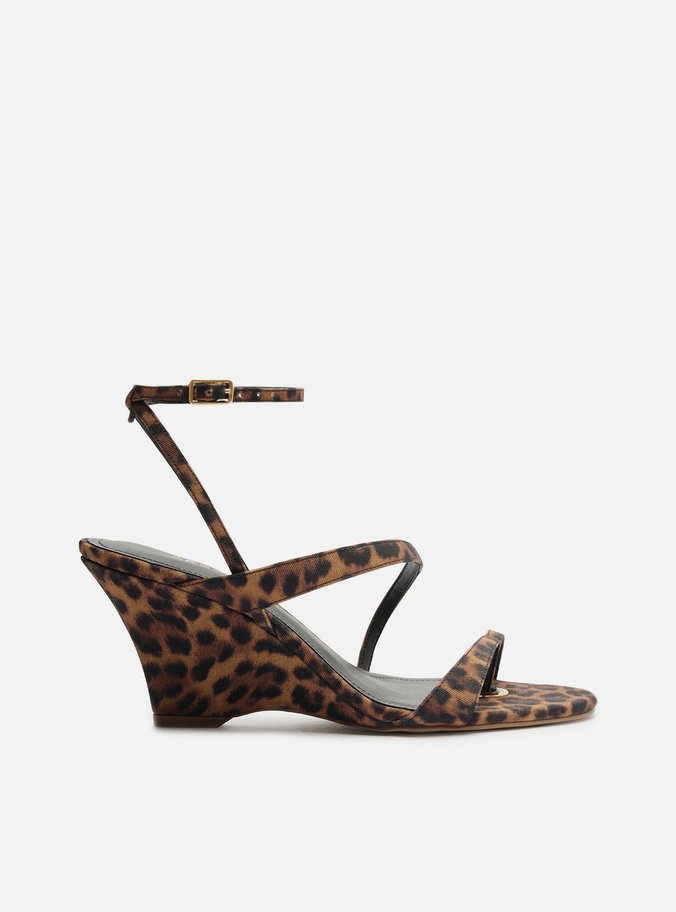 Sandália Animal Print Salto Anabela Curvo Tiras