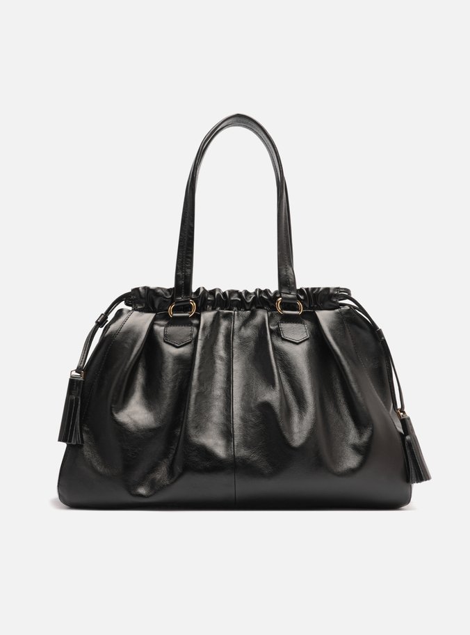Bolsa Shopping Preta Couro Grande Fivelas
