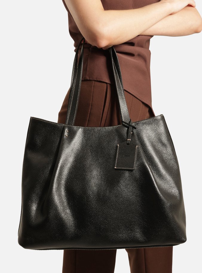 Bolsa Shopping Preta Couro Grande