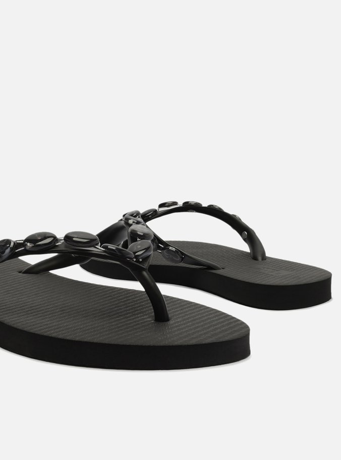 Chinelo de Dedo Preto Tiras Aplicação Brizza