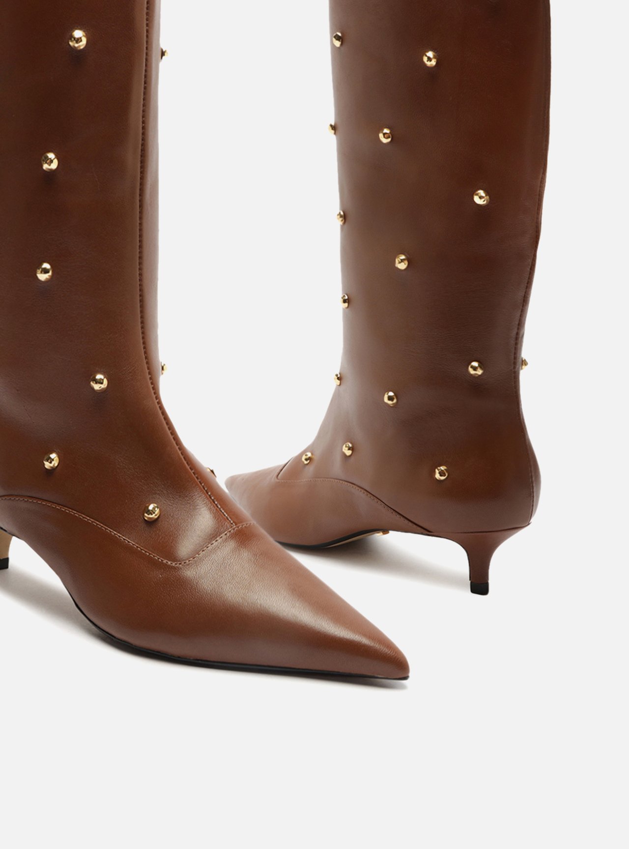 Bota Marrom Couro Cano Médio Studs — foto 4