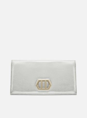 Clutch Prata Couro Metal Geométrico