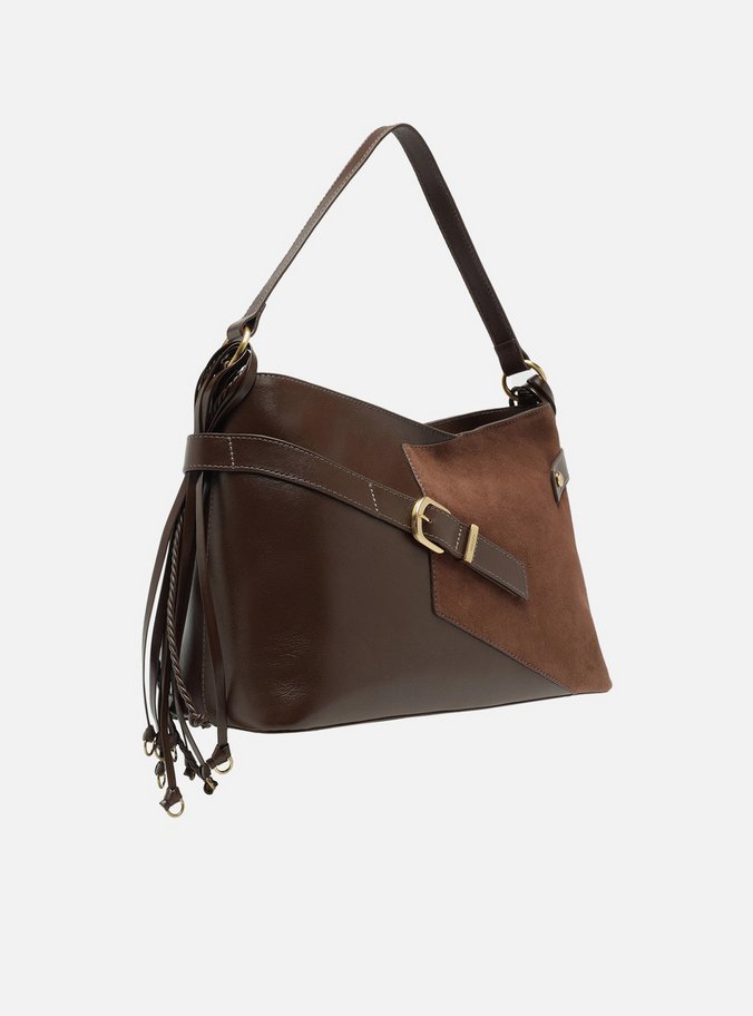 Bolsa Tote Marrom Couro Camurça Grande Tiras