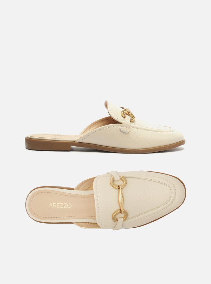 Mule Off-White Couro Rasteira Bridão