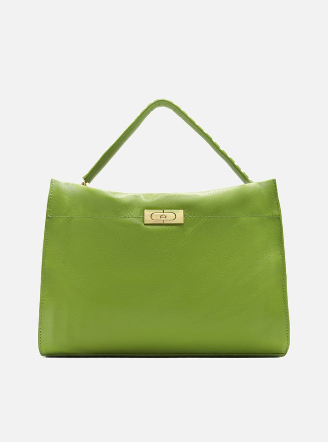 Bolsa Tote Verde Couro Grande Metal
