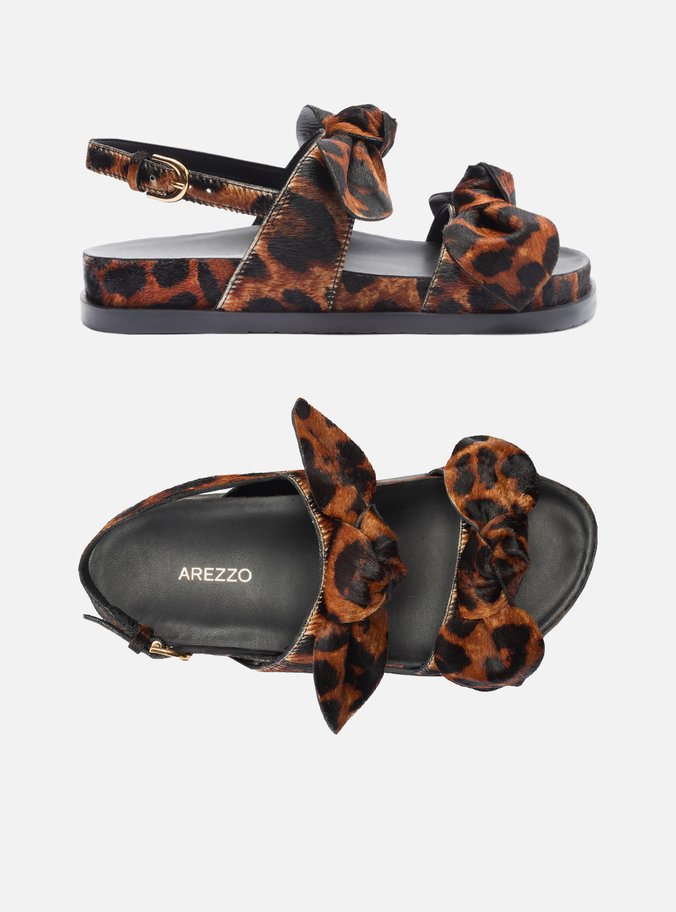 Sandália Papete Animal Print Laços Tachas
