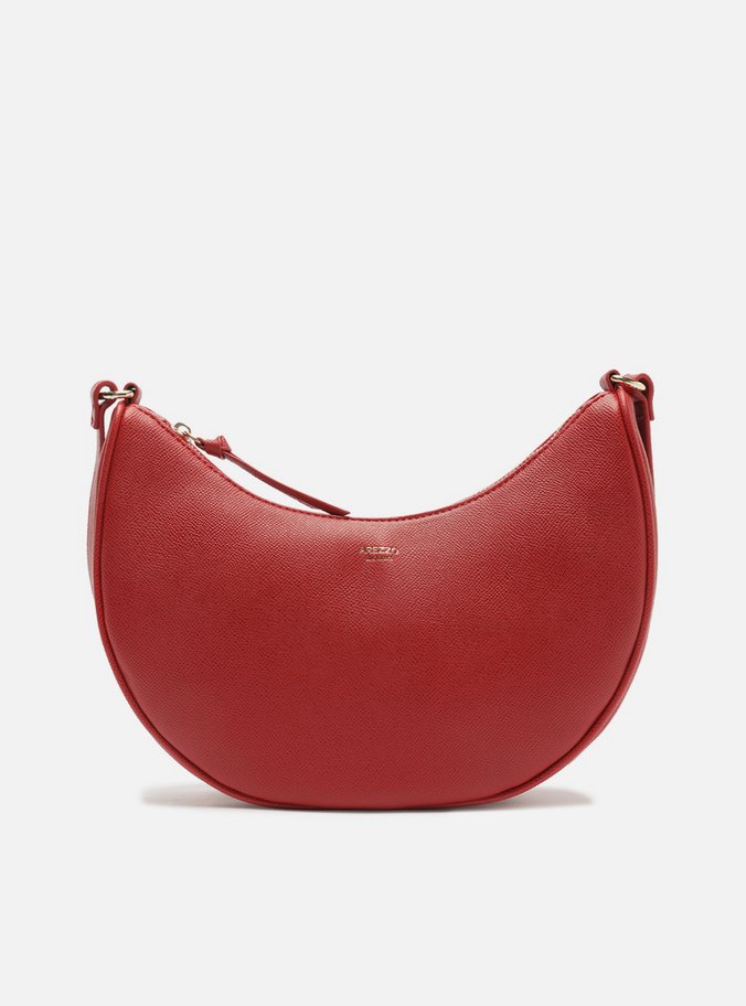 Bolsa Hobo Vermelha Média Granulada Metais Dourados