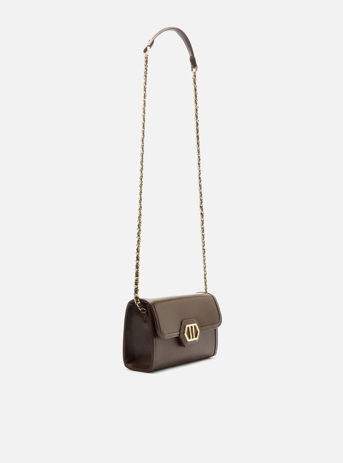 Bolsa Tiracolo Marrom Cacau Couro Média Metal