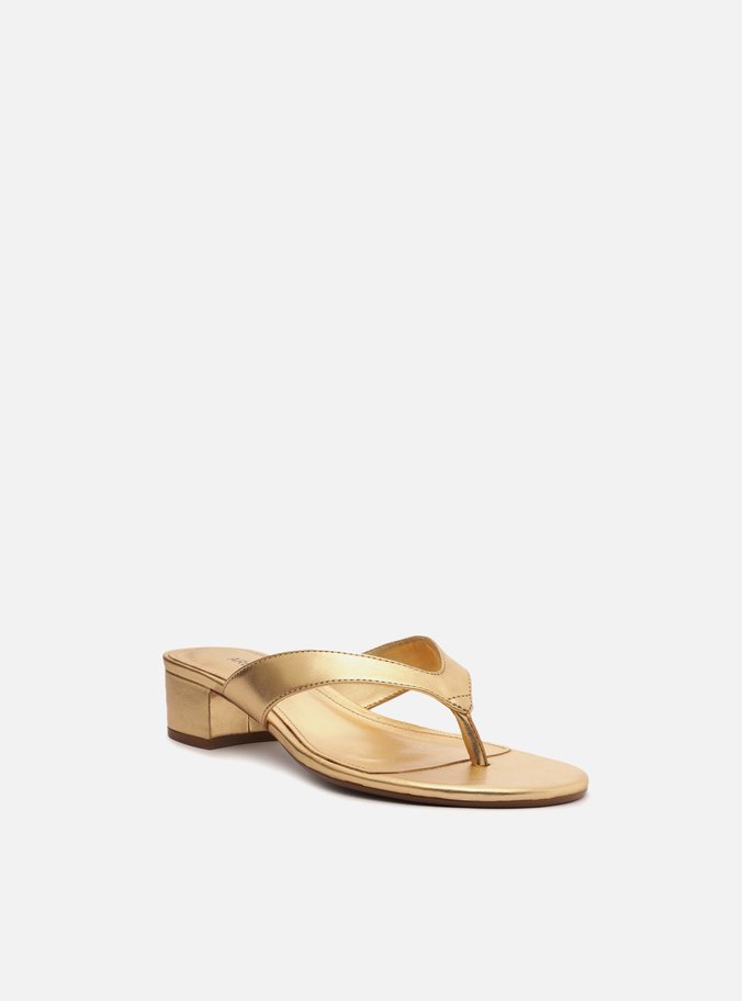 Sandália Dourada Salto Bloco Flip-Flop
