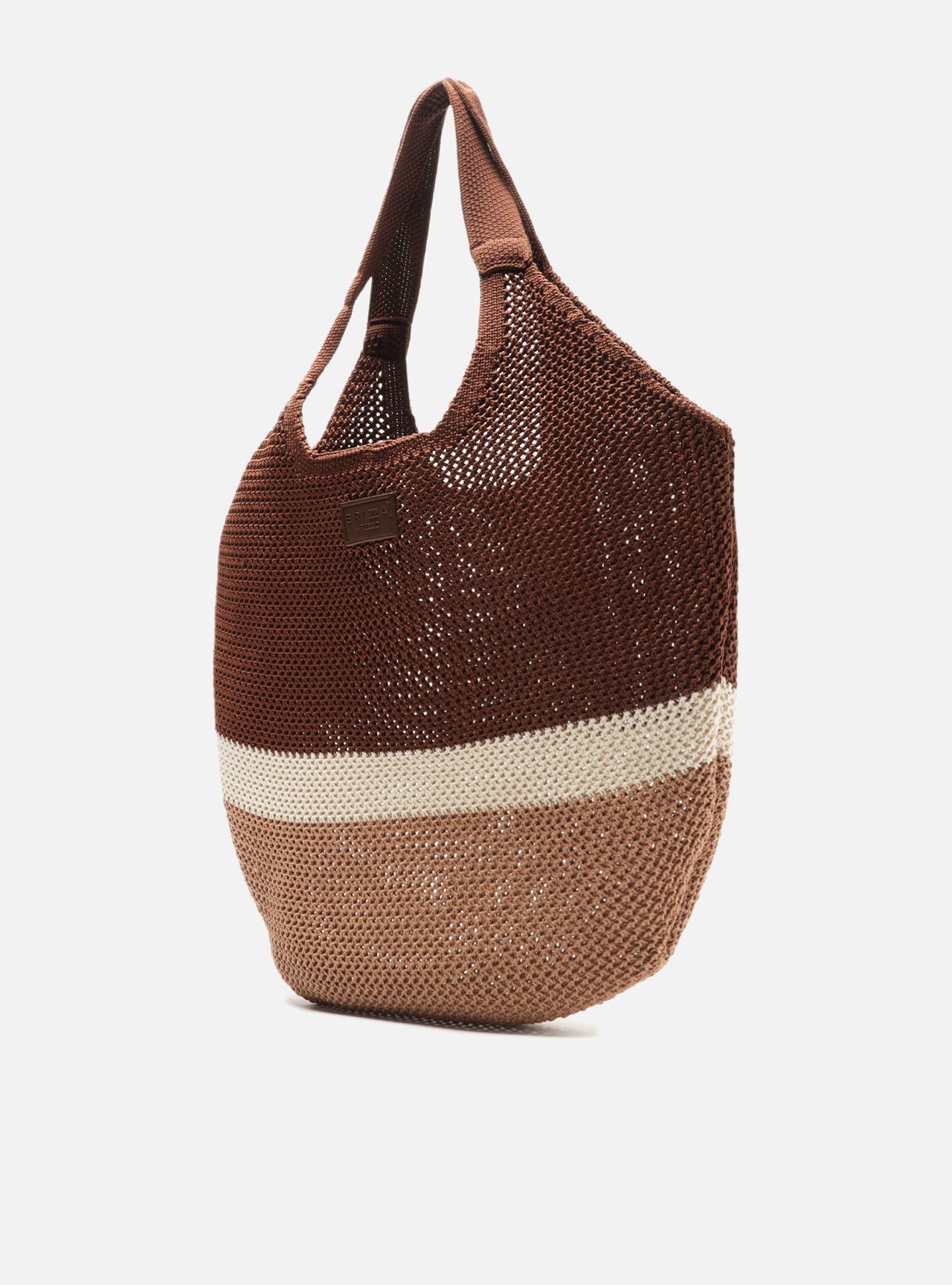 Bolsa Shopping Marrom Crochê Grande Bege — foto 2