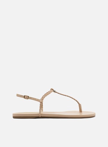 Sandália Rasteira Nude Slim Tiras Trançadas
