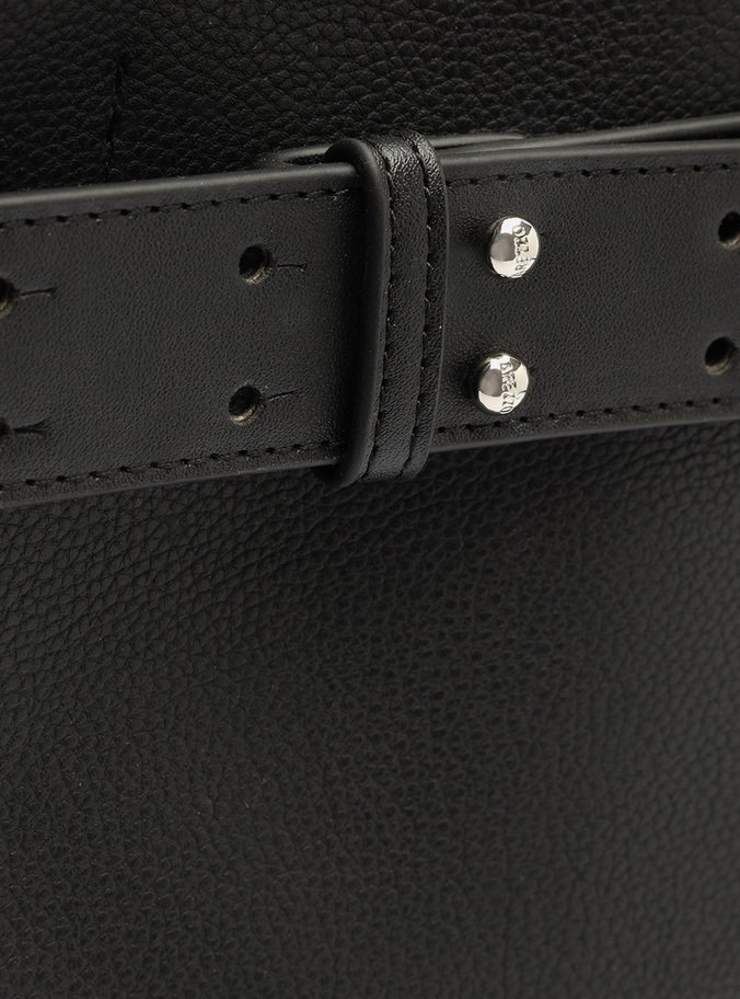Bolsa Tote Preta Grande Tira Rebites