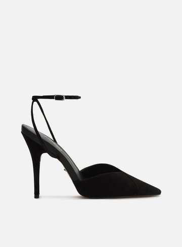 Scarpin Preto Nobuck Salto Alto Aberto