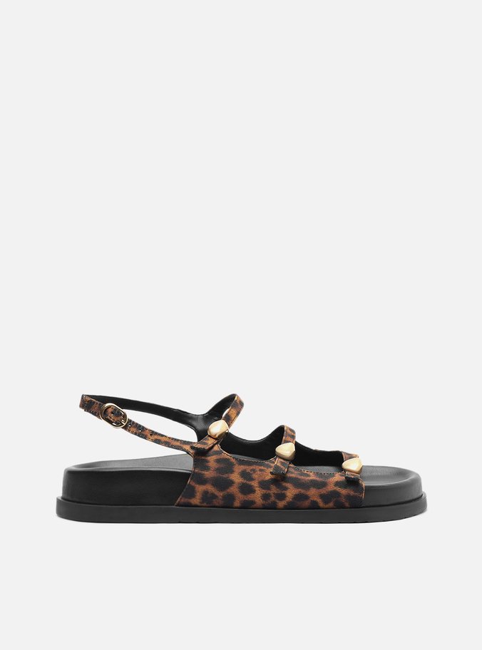 Sandália Papete Animal Print Tiras Metal Bold