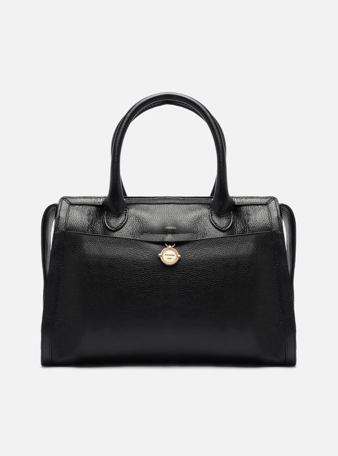 Bolsa Tote Preta Couro Grande Medalha