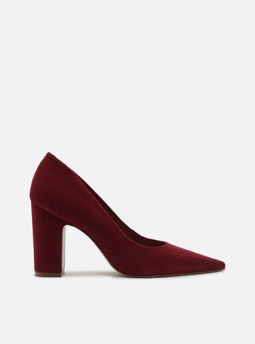 Scarpin Vermelho Acamurçado Salto Alto Bloco